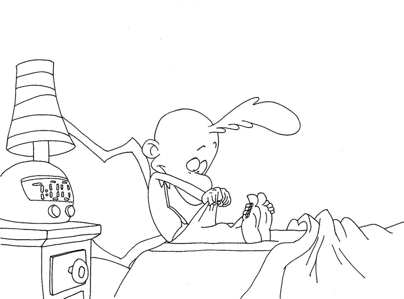 coloriage titeuf dans son lit regarde son zizi